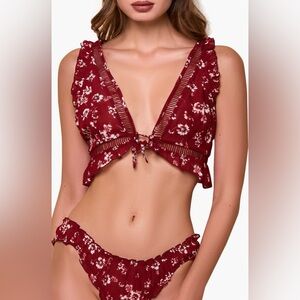 Hauty floral print chiffon bralette and panties set